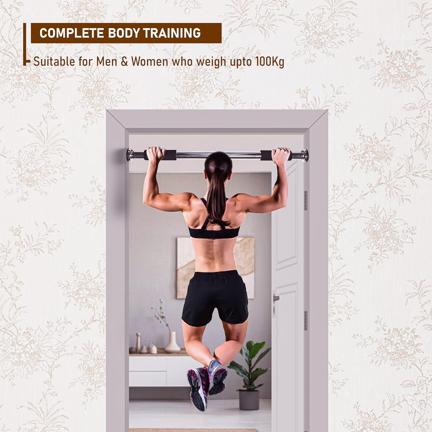 EL1035 Stainless Steel Adjustable Pull up Bar for Home Doorway | Material : Stainless Steel | for Strengthening Exercises at Home or Gym with Anti-Skid Cushion Grip | for Adult, Men and Women